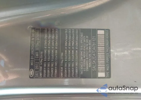 2013 Land Rover Range Rover Sport Hse z USA, uszkodzony, nr VIN SALSK2D47DA781121